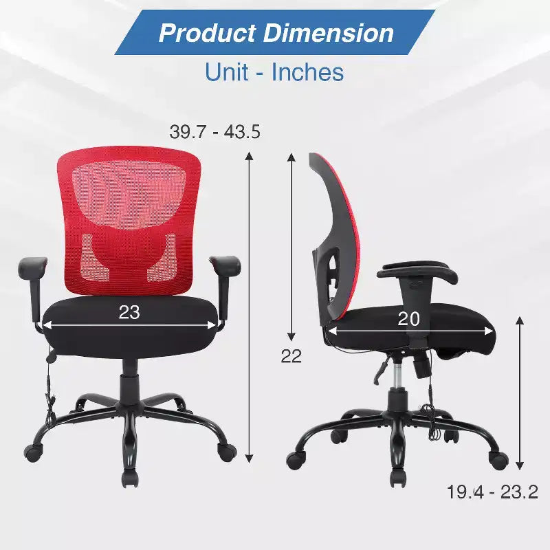 Chaise de bureau ergonomique grande taille 400 lbs, dossier maille, pour personnes fortes