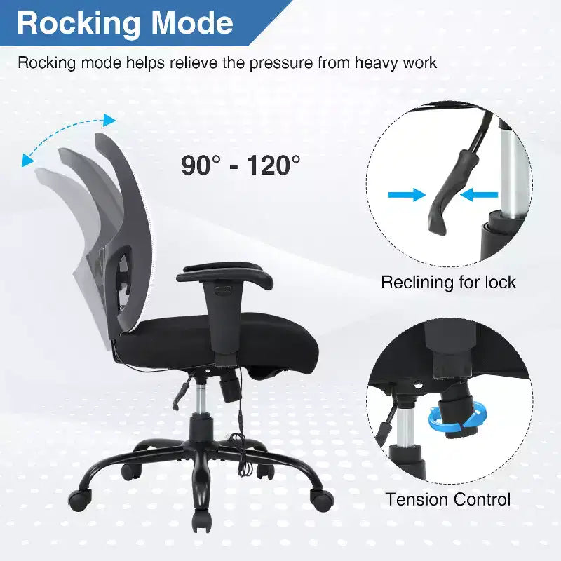 Chaise de bureau ergonomique grande taille 400 lbs, dossier maille, pour personnes fortes