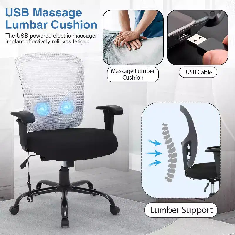 Chaise de bureau ergonomique grande taille 400 lbs, dossier maille, pour personnes fortes