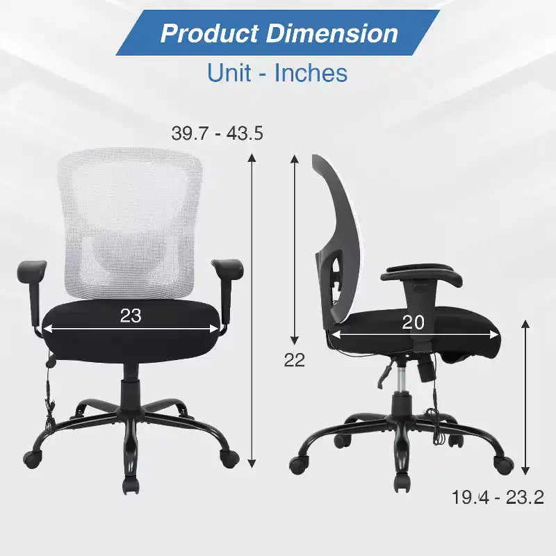 Chaise de bureau ergonomique grande taille 400 lbs, dossier maille, pour personnes fortes