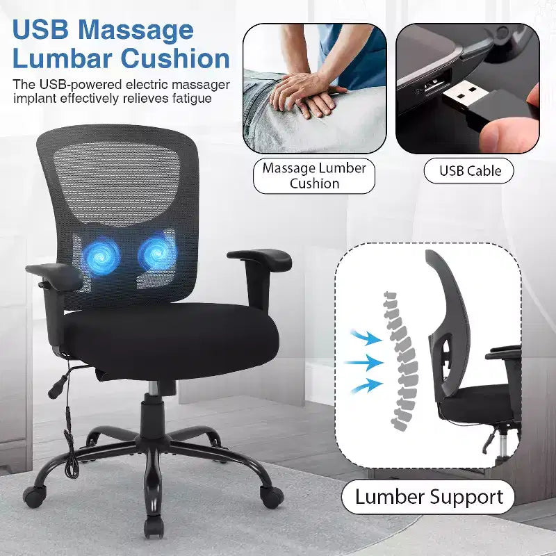 Chaise de bureau ergonomique grande taille 400 lbs, dossier maille, pour personnes fortes