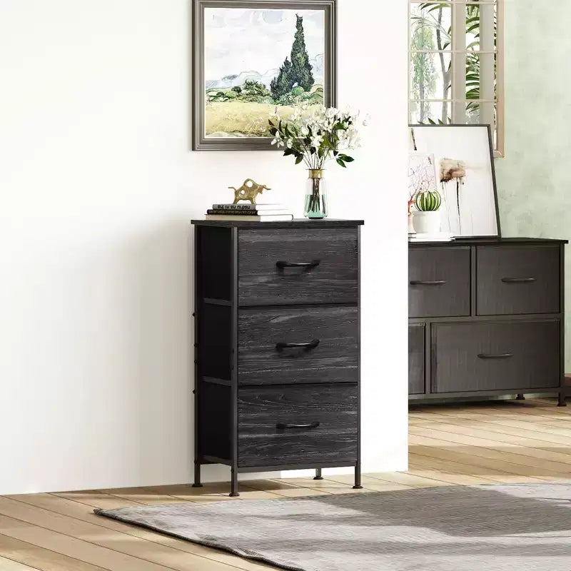 Table de chevet à 3 tiroirs – Commode en tissu, organisateur de rangement pour chambre à coucher