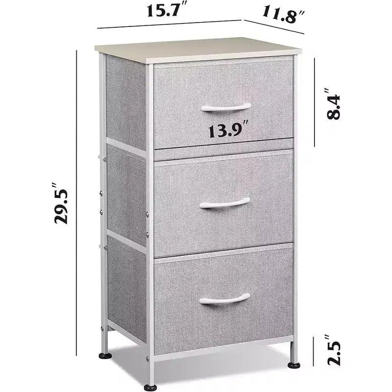 Table de chevet à 3 tiroirs – Commode en tissu, organisateur de rangement pour chambre à coucher