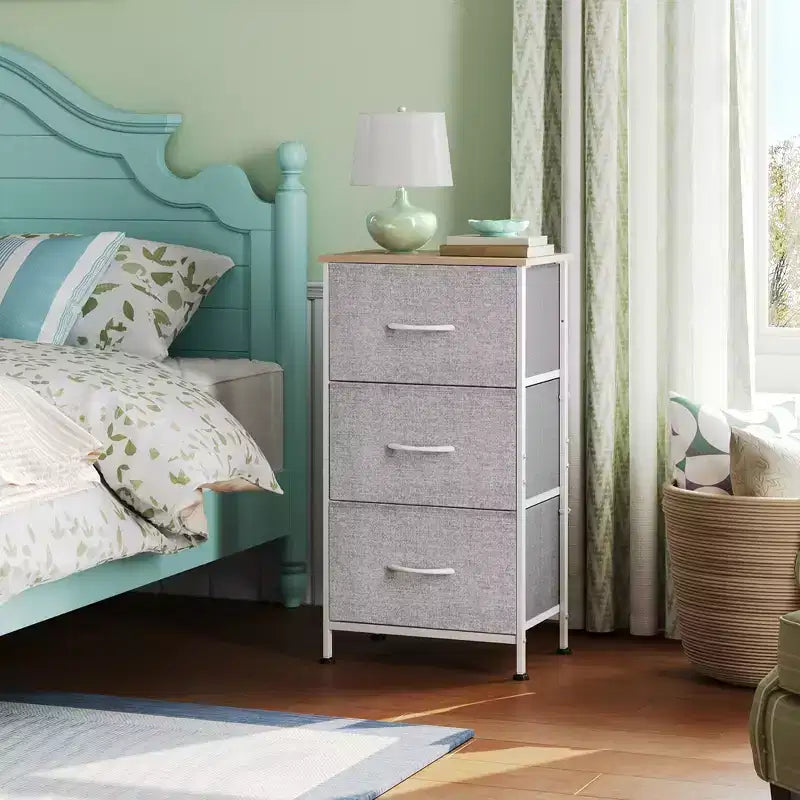 Table de chevet à 3 tiroirs – Commode en tissu, organisateur de rangement pour chambre à coucher