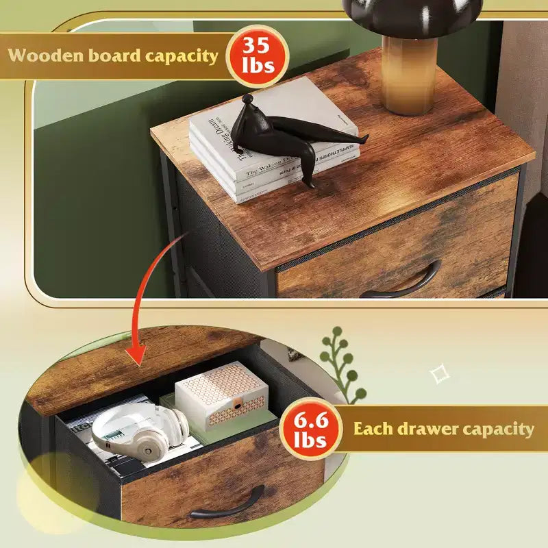 Table de chevet à 3 tiroirs – Commode en tissu, organisateur de rangement pour chambre à coucher