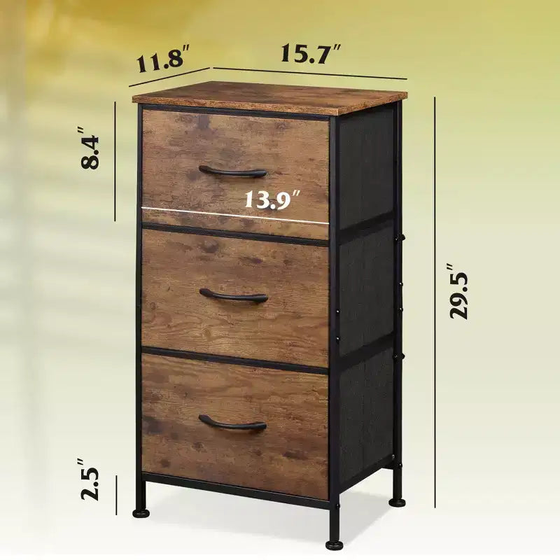 Table de chevet à 3 tiroirs – Commode en tissu, organisateur de rangement pour chambre à coucher