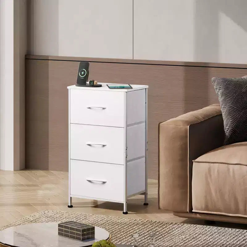 Table de chevet à 3 tiroirs – Commode en tissu, organisateur de rangement pour chambre à coucher
