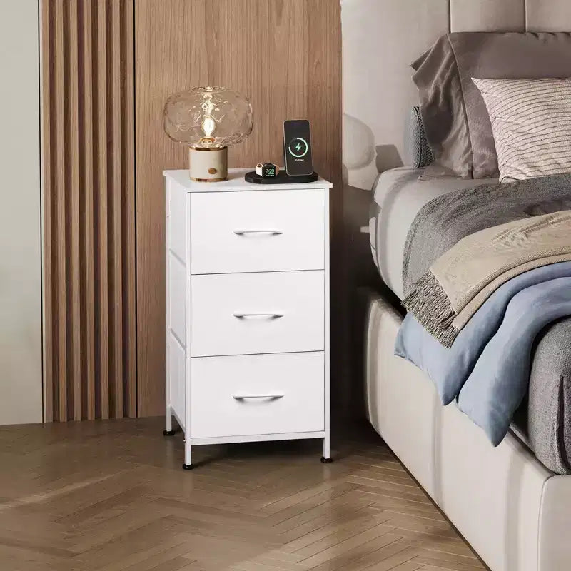 Table de chevet à 3 tiroirs – Commode en tissu, organisateur de rangement pour chambre à coucher