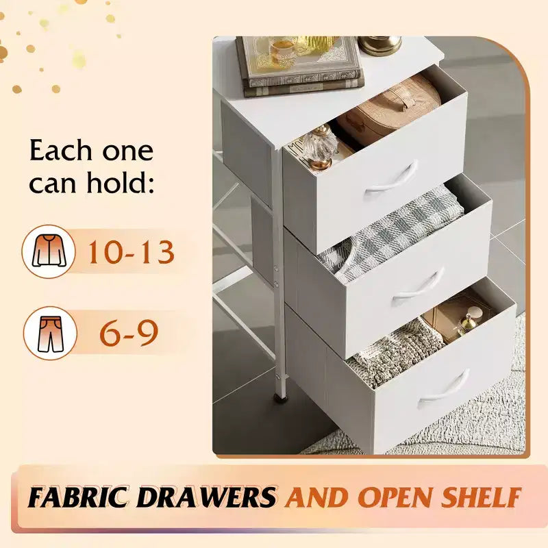 Table de chevet à 3 tiroirs – Commode en tissu, organisateur de rangement pour chambre à coucher