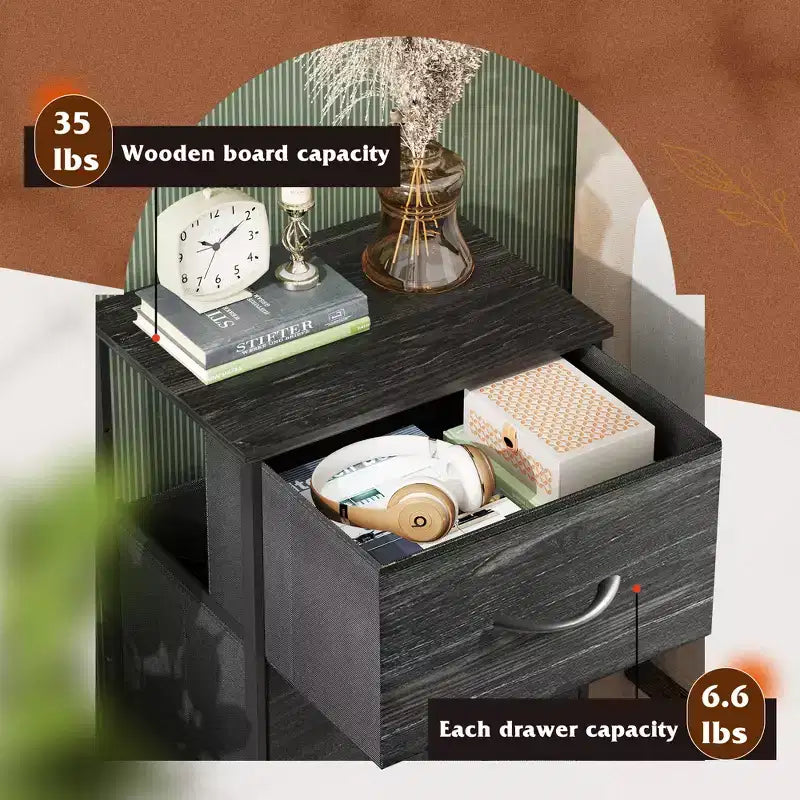 Table de chevet à 3 tiroirs – Commode en tissu, organisateur de rangement pour chambre à coucher