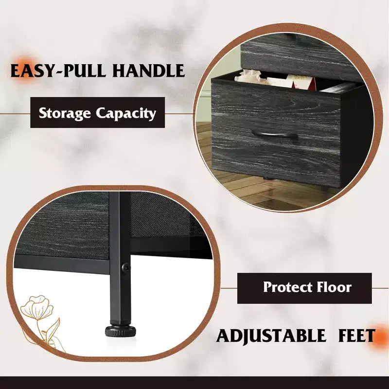 Table de chevet à 3 tiroirs – Commode en tissu, organisateur de rangement pour chambre à coucher