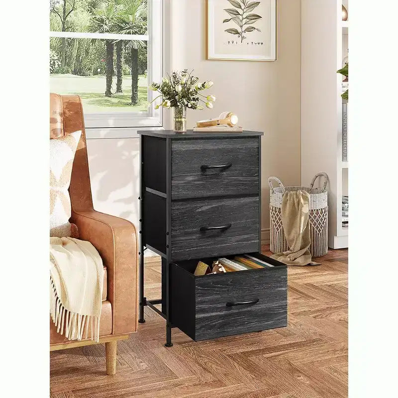 Table de chevet à 3 tiroirs – Commode en tissu, organisateur de rangement pour chambre à coucher