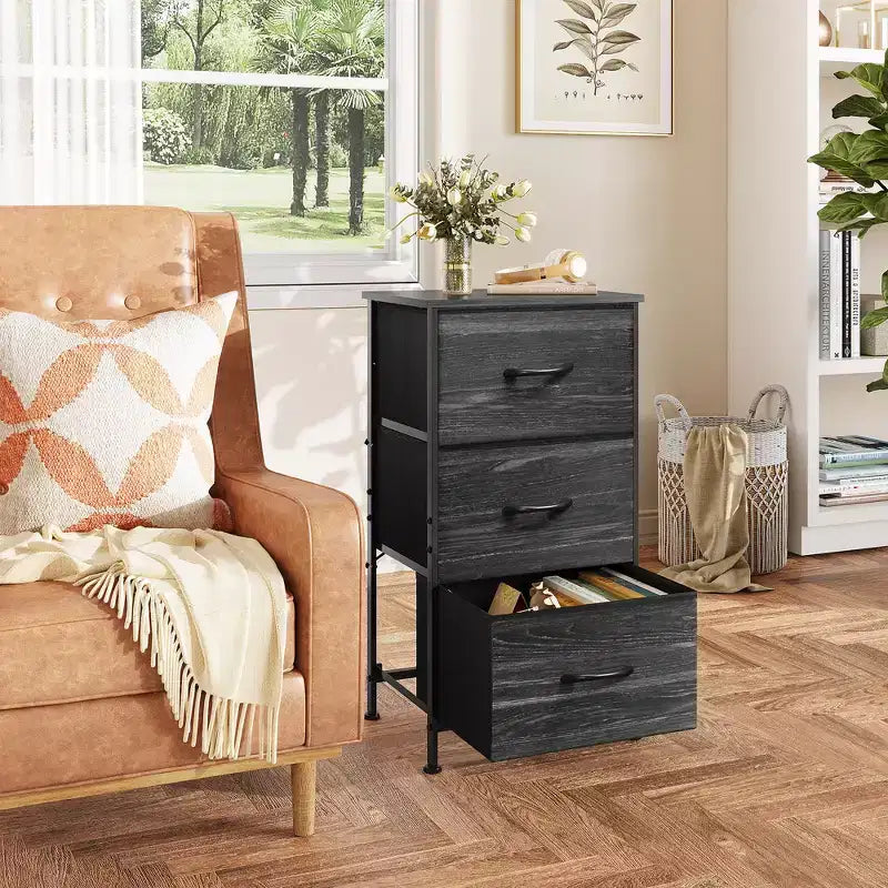 Table de chevet à 3 tiroirs – Commode en tissu, organisateur de rangement pour chambre à coucher