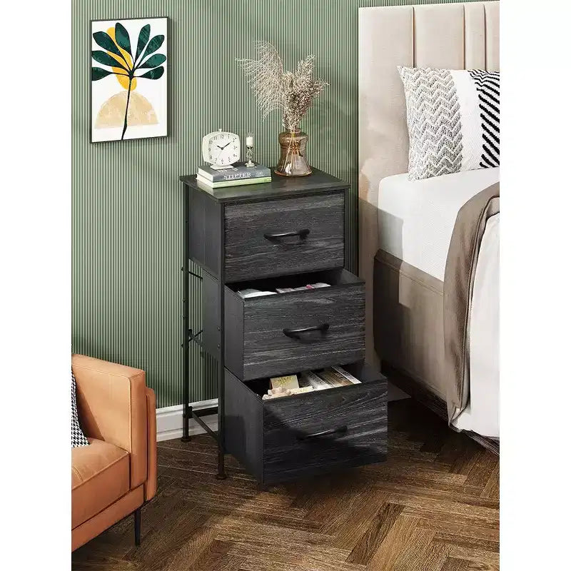 Table de chevet à 3 tiroirs – Commode en tissu, organisateur de rangement pour chambre à coucher
