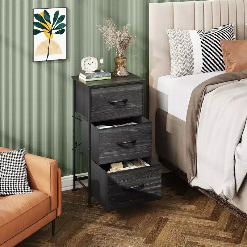 Table de chevet à 3 tiroirs – Commode en tissu, organisateur de rangement pour chambre à coucher