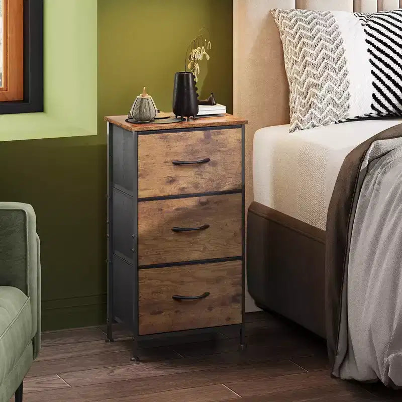 Table de chevet à 3 tiroirs – Commode en tissu, organisateur de rangement pour chambre à coucher