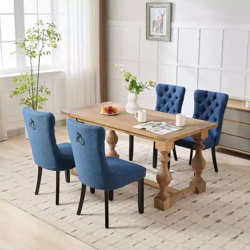 Chaise de salle à manger contemporaine en lin capitonnée en bois massif