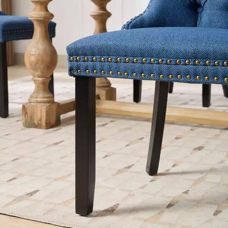 Chaise de salle à manger contemporaine en lin capitonnée en bois massif