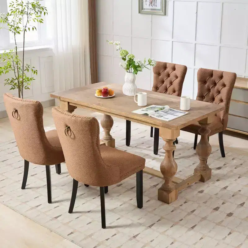 Chaise de salle à manger contemporaine en lin capitonnée en bois massif