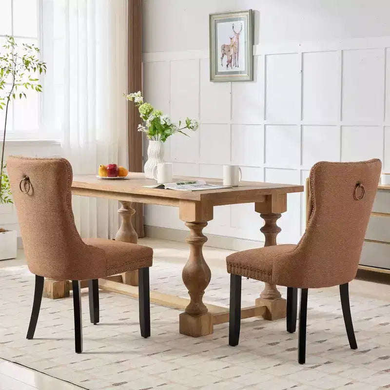 Chaise de salle à manger contemporaine en lin capitonnée en bois massif