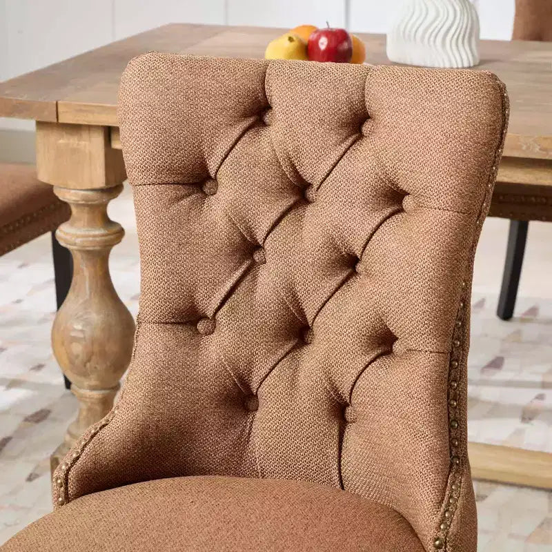 Chaise de salle à manger contemporaine en lin capitonnée en bois massif