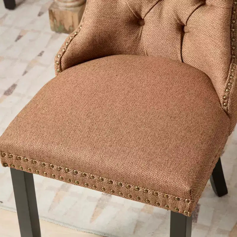 Chaise de salle à manger contemporaine en lin capitonnée en bois massif