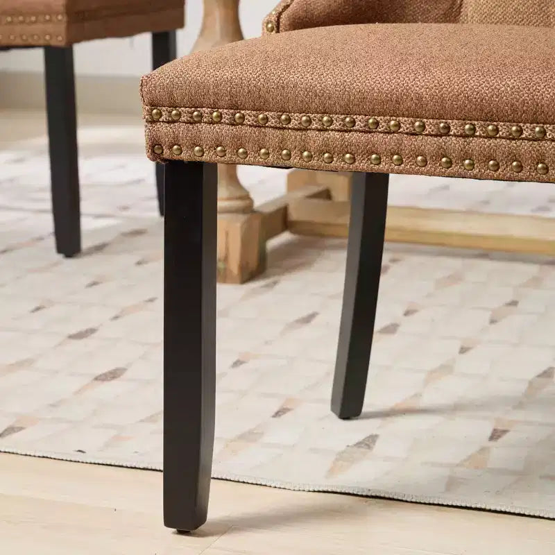 Chaise de salle à manger contemporaine en lin capitonnée en bois massif