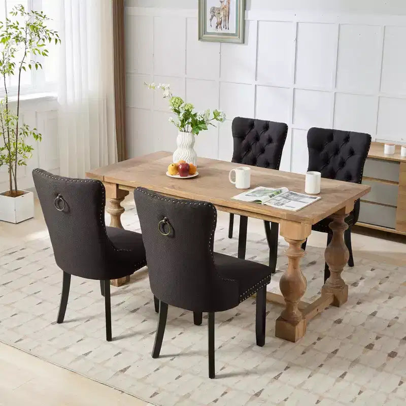 Chaise de salle à manger contemporaine en lin capitonnée en bois massif