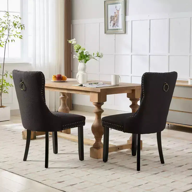 Chaise de salle à manger contemporaine en lin capitonnée en bois massif