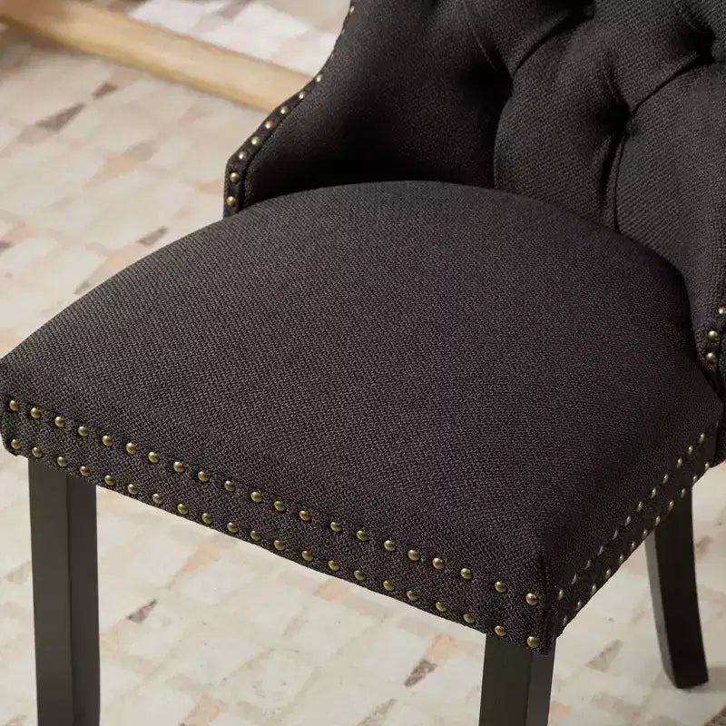 Chaise de salle à manger contemporaine en lin capitonnée en bois massif