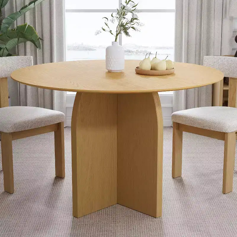 PexFix 45 x45 Solid Wood Round Dining Table with Natural Finish and Elegant Arched Legs for Modern Dining Rooms & Kitchens