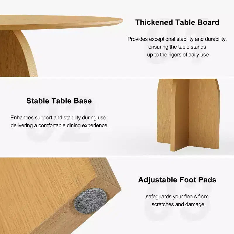 Table à manger ronde en bois massif avec finition naturelle et pieds arqués élégants