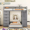 Whisen Twin over twin Bunk Bed with Drawers, Shelves, Desk, LED Light and Charging Ports