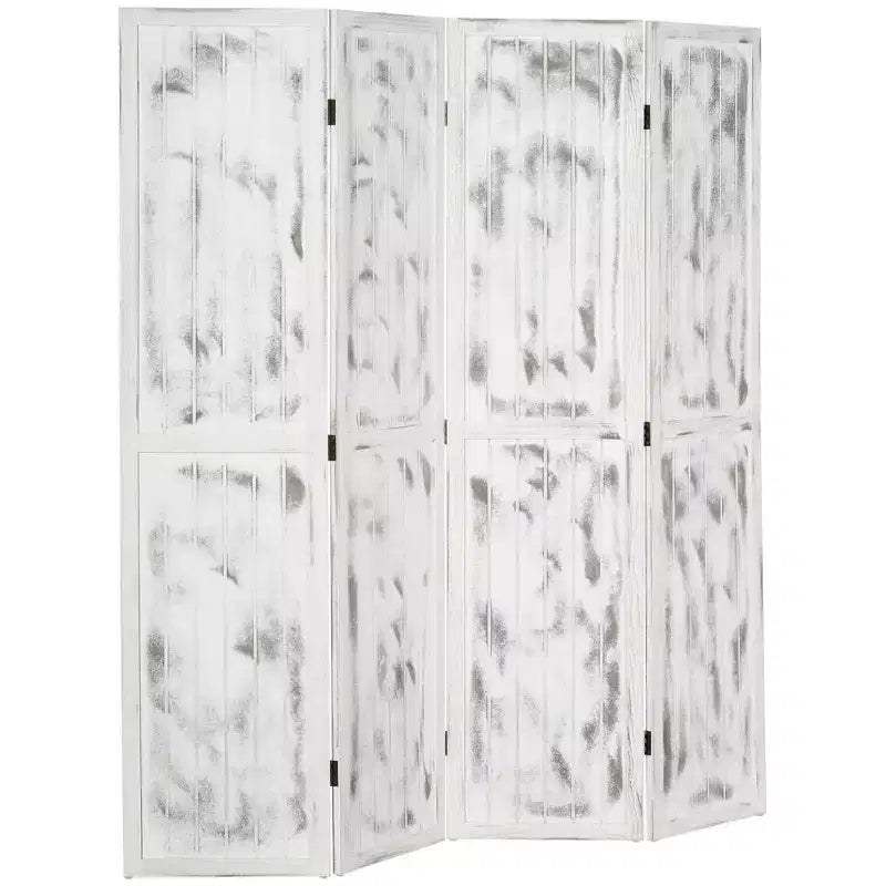 Paravent pliable 4 panneaux intimité motif grain de bois blanc