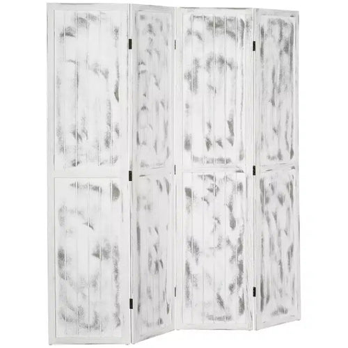 Paravent pliable 4 panneaux intimité motif grain de bois blanc