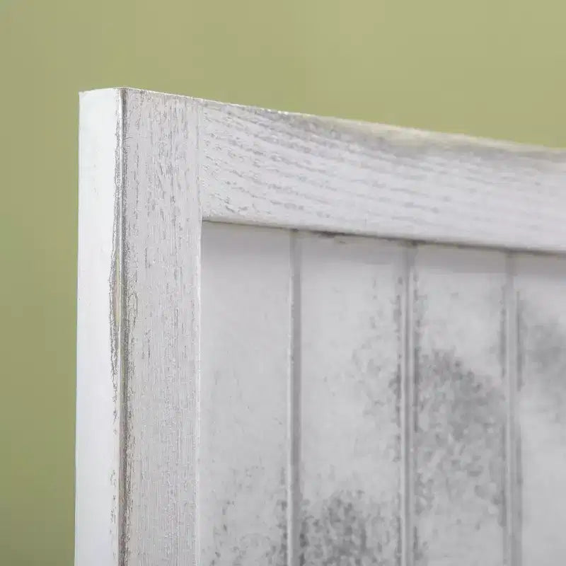 Paravent pliable 4 panneaux intimité motif grain de bois blanc