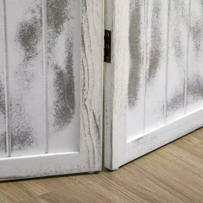 Paravent pliable 4 panneaux intimité motif grain de bois blanc