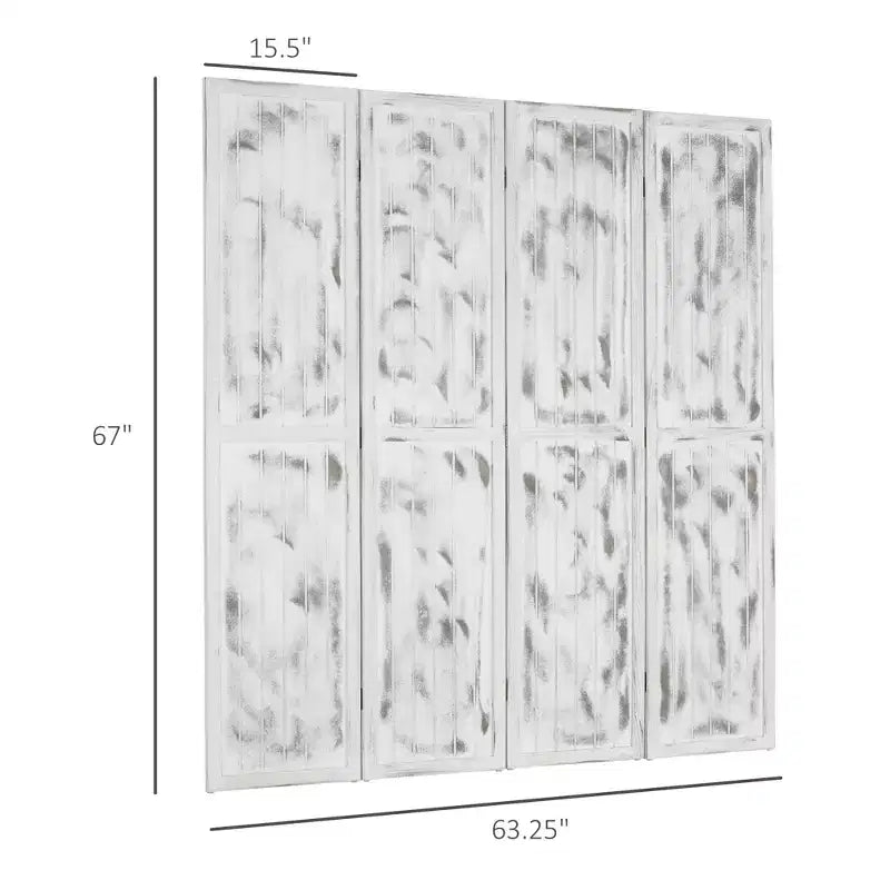 Paravent pliable 4 panneaux intimité motif grain de bois blanc