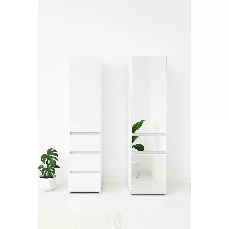 HomeStock Elise Slim Modular Wood Closet Cabinet with Drawers in White