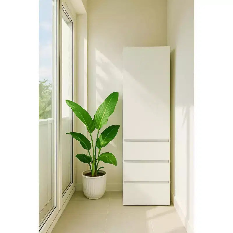 Armoire-penderie modulaire en bois avec tiroirs, coloris blanc