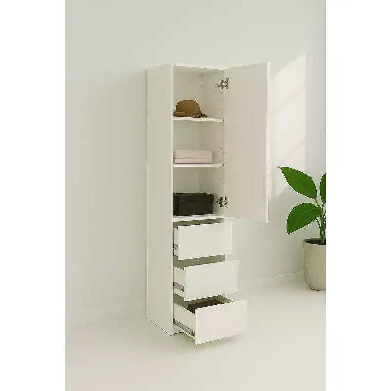 Armoire-penderie modulaire en bois avec tiroirs, coloris blanc
