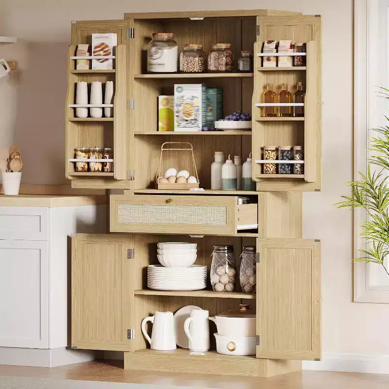 Armoire de cuisine en rotin avec tiroir, étagères réglables