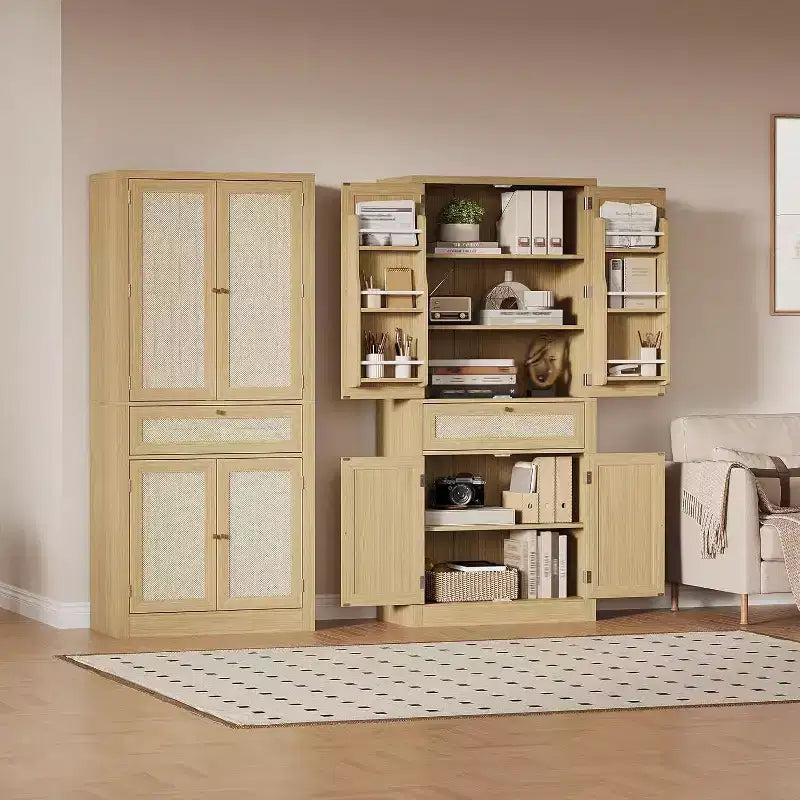 Armoire de cuisine en rotin avec tiroir, étagères réglables
