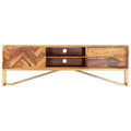 vidaXL TV Cabinet Brown Solid Sheesham Wood, Brass powder-coated iron