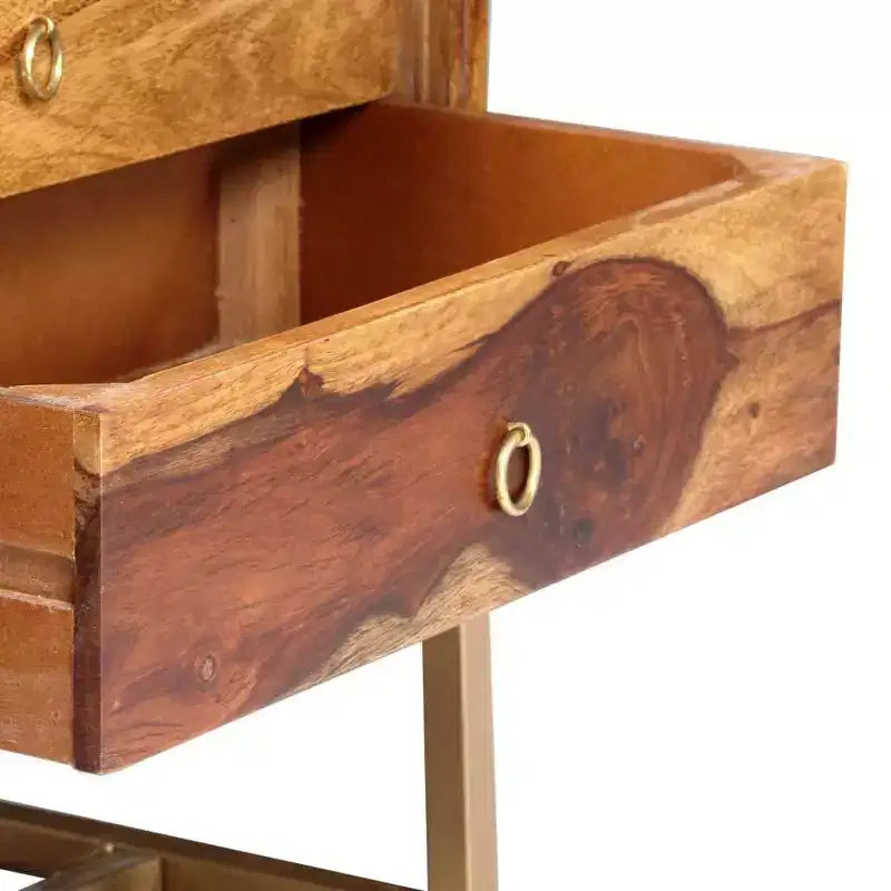 Meuble TV en bois de Sesham massif marron, fer enduit de poudre de laiton