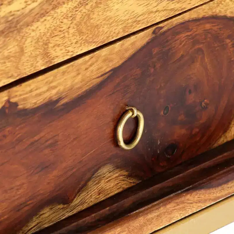Meuble TV en bois de Sesham massif marron, fer enduit de poudre de laiton