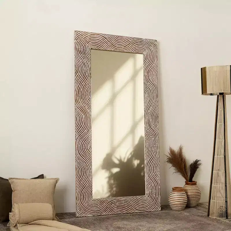 GDFStudio Cheryl Retro 72 Solid Wood Handcarved Rectangle Full Length Mirror