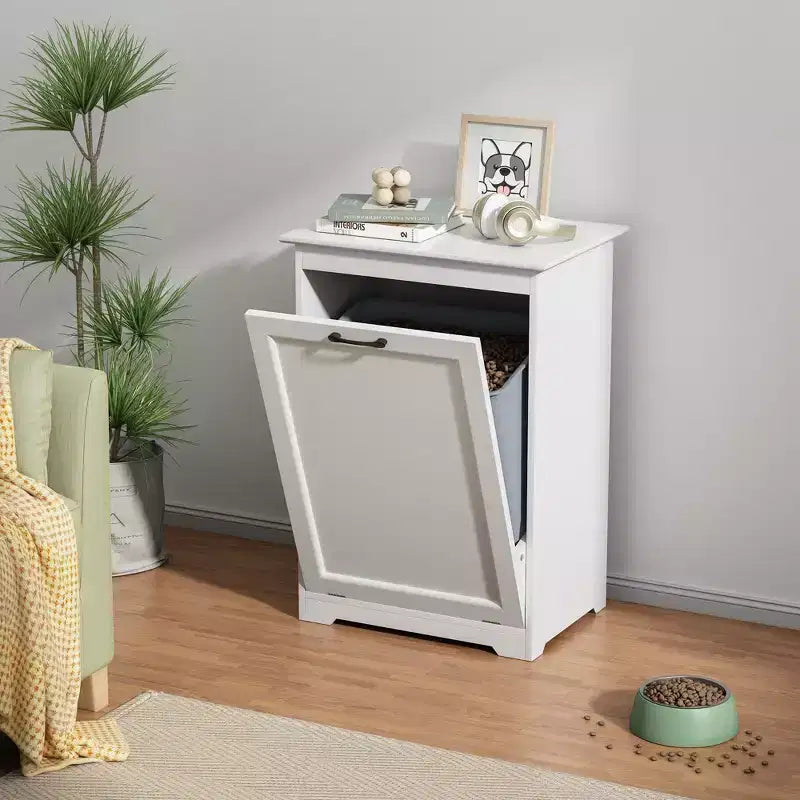 Sandinrayli 10 Gal. Tilt Out Trash Cabinet Laundry Hamper Kitchen Wooden Trash Can Holder Garbage Bin With Angle Adjustable Door