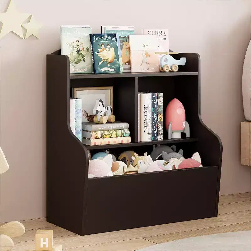 Acekool 3-Tier Kids Toy Storage Organizer, Bookshelf with 5 Compartments, Toy and Book Shelf for Bedroom, Playroom, or Classroom, Brown