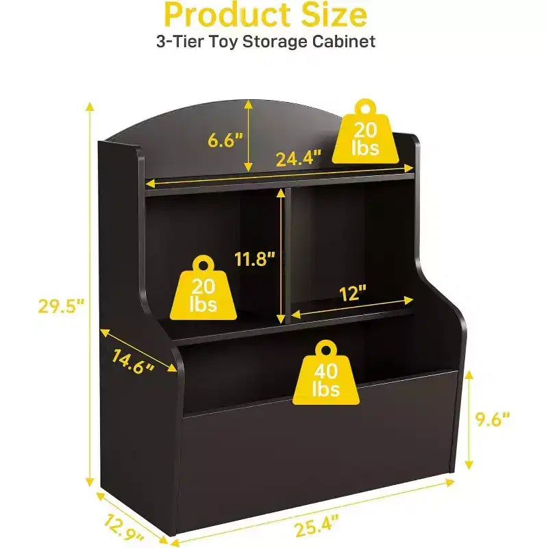 Meuble de rangement pour jouets à 3 niveaux avec 5 compartiments